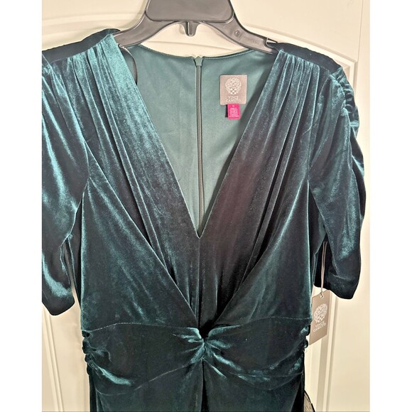 Vince Camuto Womens Velvet Twist-Front Jumpsuit Wide Legs Velour Hunter Green 14 - Picture 7 of 12